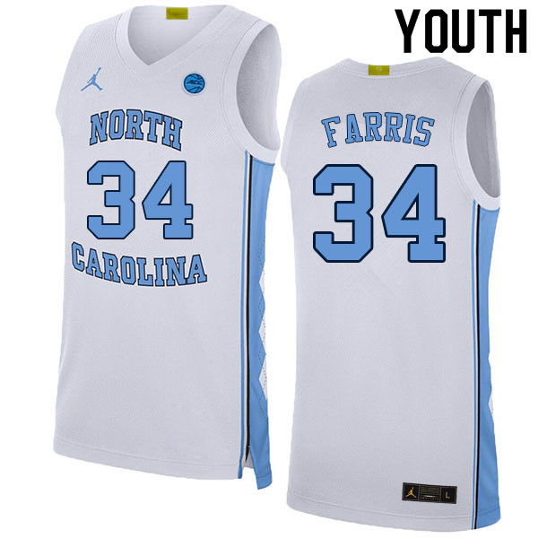 Youth #34 Duwe Farris North Carolina Tar Heels College Basketball Jerseys Sale-White